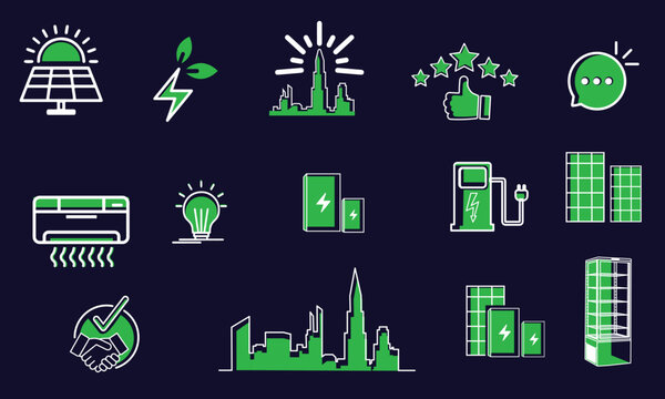 Ecology icon set solar energy related icon