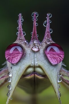 Macro Dew Drops on Flower Petals Resembling Insect Face