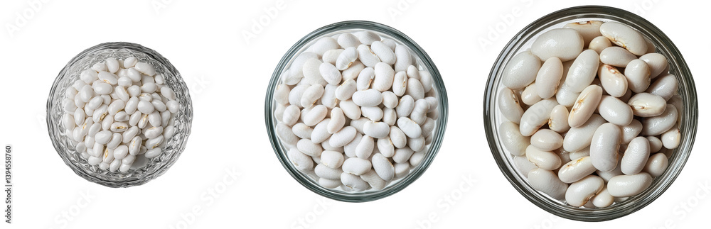 Poster minimalist mockup featuring various bowls of white beans arranged in a linear fashion on a plain sur