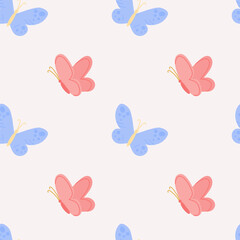 Cute seamless pattern with childish doodle butterfly. Design for textiles and nursery
