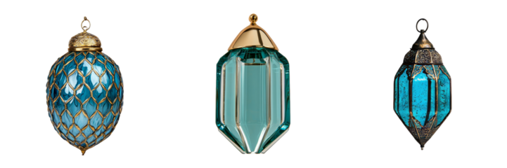 Unique decorative lanterns showcasing minimalist design with intricate glass patterns and metallic accents