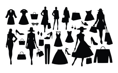 Vector icon depicting a silhouette related to fashion and shopping.