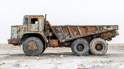 Rustic and Weathered Dump Truck on Desert Landscape with Abandoned feel and Deterioration