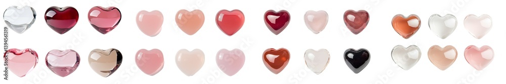 Aufkleber Colorful heart-shaped mockups displayed in a row with various translucent shades on a plain background