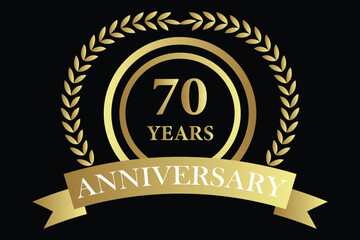 70 years anniversary icon with laurel wreath and number symbol, vector illustration.