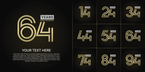 Anniversary logo type set with double line number. golden and silver color can be use special moment