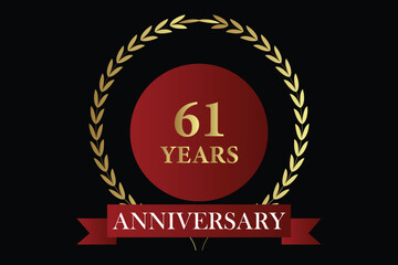 61 years anniversary icon with laurel wreath and number symbol, vector illustration.