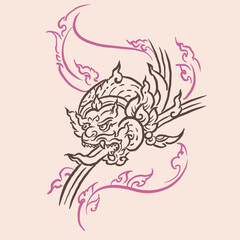 a monkey head in Thai art vector for card decoration illustration