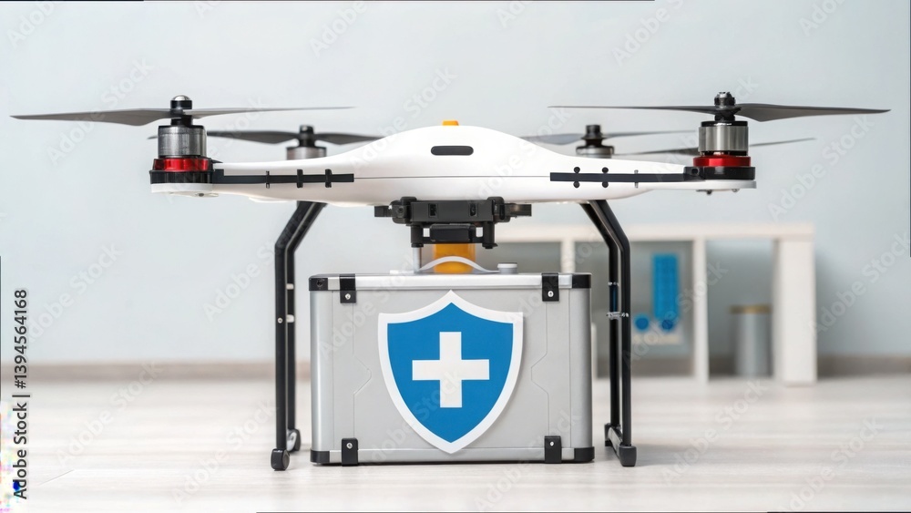 Aufkleber Drone with Shield Symbol for Medical Applications in Cybersecurity