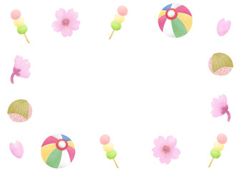 春の桜と桜餅のフレーム