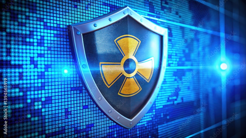 Poster digital shield symbol representing firewall and cyber protection concepts