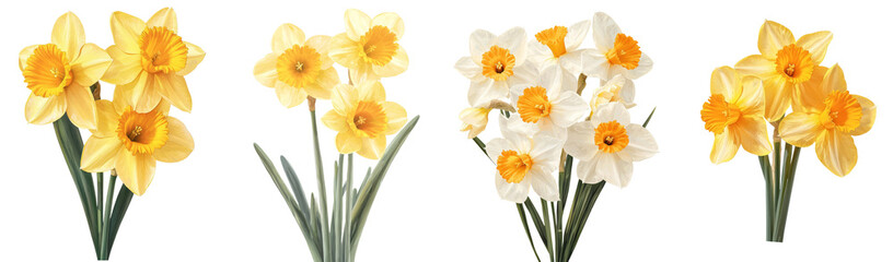 Exploring isolated minimalist mockups of daffodils showcasing various arrangements in soft lighting