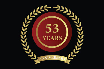 53 years anniversary icon with laurel wreath and number symbol, vector illustration.