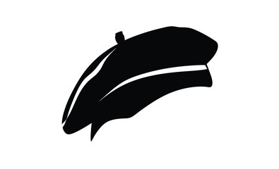 Black beret hat icon shape silhouette, Black beret hat silhouette icon vector illustration design on white background. 