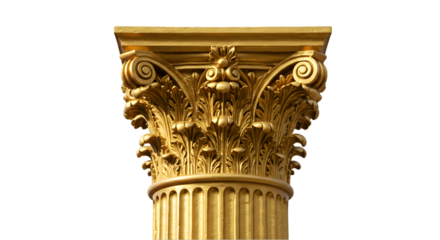 Ornate Golden Corinthian Column Capital Detailed Carved Acanthus Leaves Classical Architecture Ancient Greek Roman Pillar Top Luxury Building Design Premium Construction