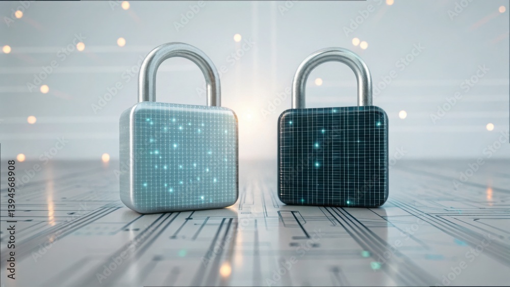 Poster Encrypted Data Security Concept with Digital Locks and Technology