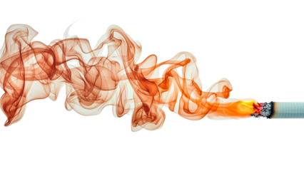 Png of A glowing cigarette exhaling vibrant orange smoke curls artistically against a stark background.