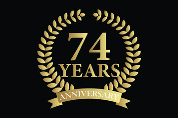 Naklejka premium 74 years anniversary icon with laurel wreath and number symbol, vector illustration.