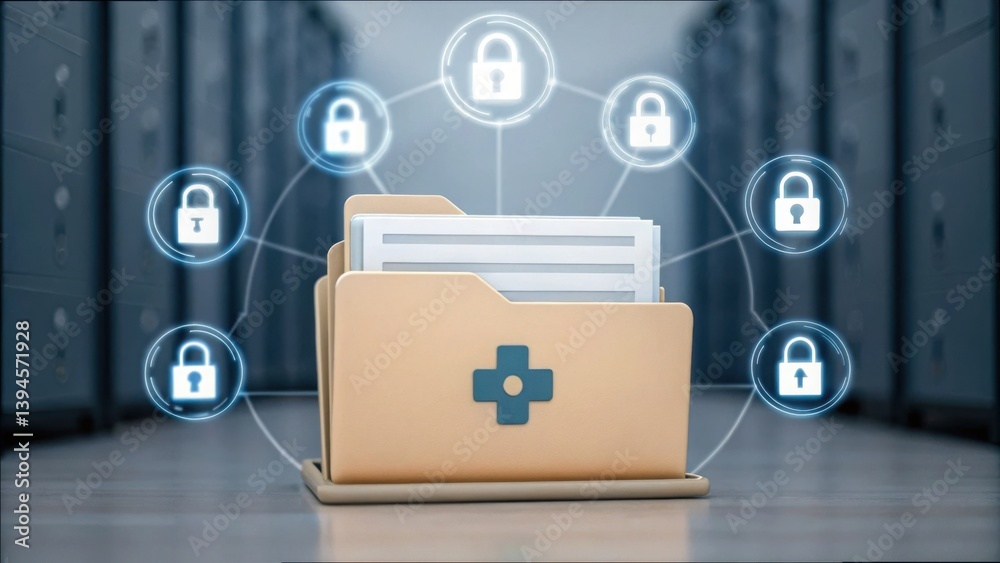 Aufkleber 3d medical records icon representation with security elements