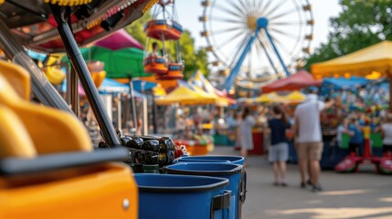 Vibrant Atmosphere at Family Funfair with Carousel and Ferris Wheel