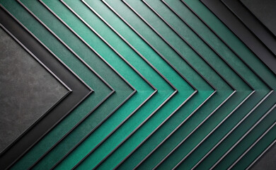 Black and dark green abstract background. Geometric symmetry. Line, stripe, 3D angle. Gradient color futuristic design.
