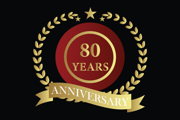 80 years anniversary icon with laurel wreath and number symbol, vector illustration.