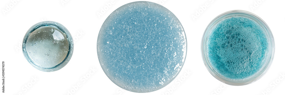 Aufkleber various isolated minimalist mockups of clear, textured gel-like elements in soft blue tones showcasi