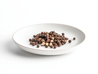 A serene composition features a collection of seeds, artfully arranged within a sleek ceramic plate, embodying simplicity and natural elegance.