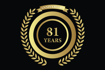 81 years anniversary icon with laurel wreath and number symbol, vector illustration.