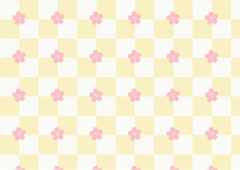 Yellow sakura blossom flower checkered pattern