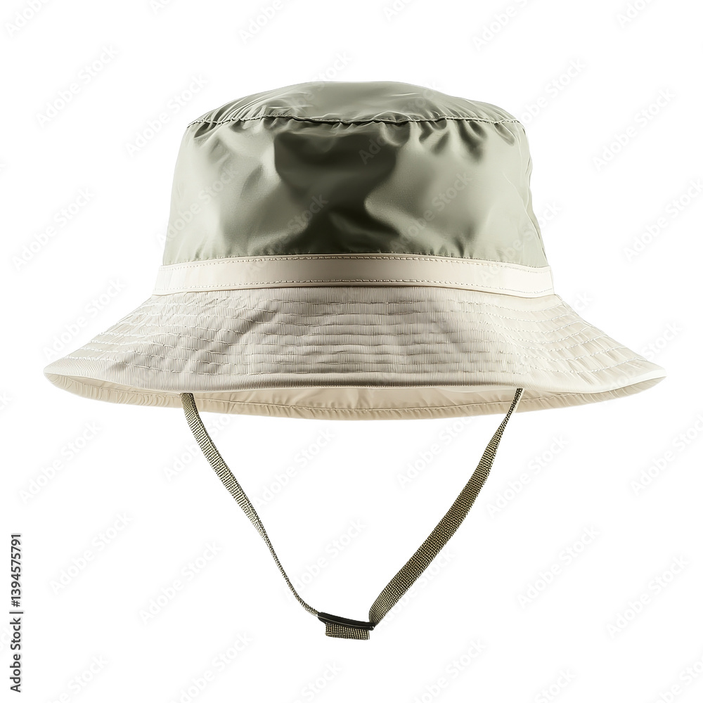 Poster bucket hat mockup in neutral tones showcasing minimalist design on isolated background
