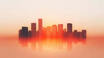 Fototapeta premium Cityscape silhouette at sunrise