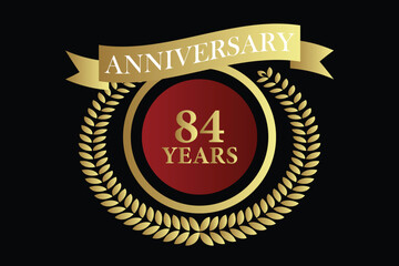 84 years anniversary icon with laurel wreath and number symbol, vector illustration.
