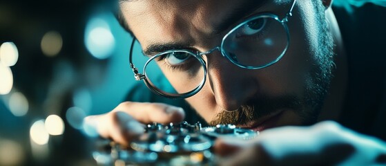 A focused individual examines intricate clockwork, symbolic of patience, craftsmanship, and dedication within the realm of horology.