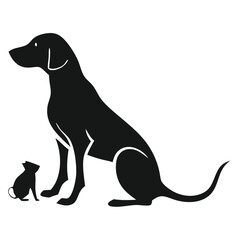 Pet Love Vector Set – Dog and Cat Silhouettes with Heart, Tree, and Nature Elements for Animal Shelter, Veterinary, and Adoption Themes.