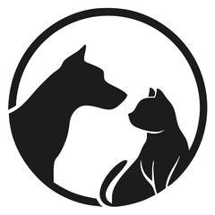 Pet Love Vector Set &ndash; Dog and Cat Silhouettes with Heart, Tree, and Nature Elements for Animal Shelter, Veterinary, and Adoption Themes.
