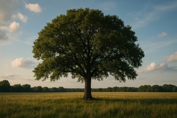 Obraz premium Solitary tree in serene landscape.