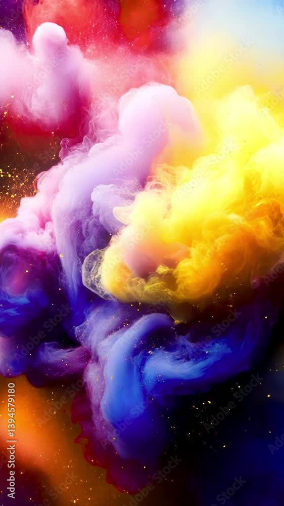 Aufkleber Digital animation of bright, colorful streams that change shape in a dynamic swirl. Oranges and reds mix with deep purples and blues