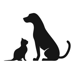 Pet Love Vector Set – Dog and Cat Silhouettes with Heart, Tree, and Nature Elements for Animal Shelter, Veterinary, and Adoption Themes.