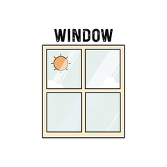 vector illustration of window with clouds and sun