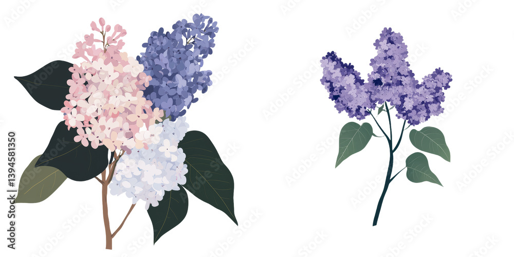 Poster isolated minimalist mockups of lilac flowers showcasing various shades and forms on a clean backgrou