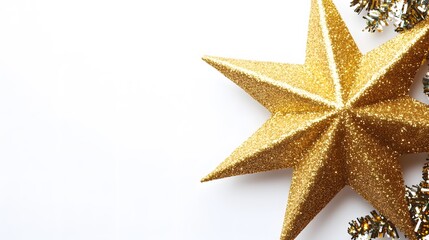 Fototapeta premium Glittering Gold Star Christmas Ornament Festive Decoration
