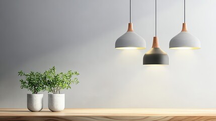 Interior design with lamps and plants