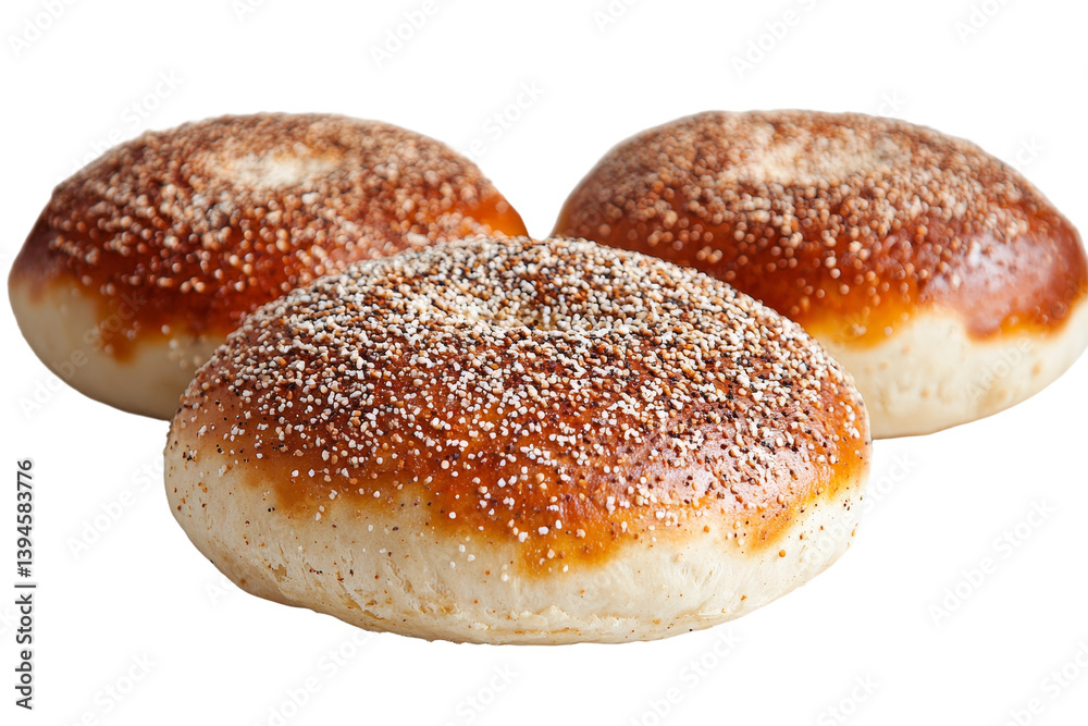 Poster isolated minimalist mockups of round pastries with golden brown surfaces and speckled tops on a plai