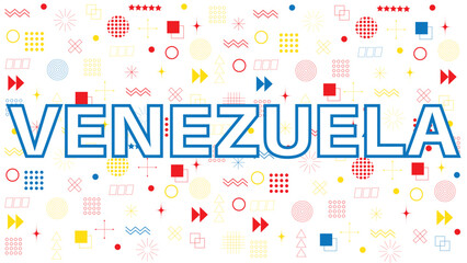 Abstract background with geometric shapes and Venezuela country in Memphis style.