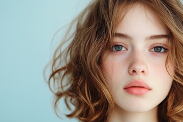 Naklejka premium Girl with freckles and soft skin
