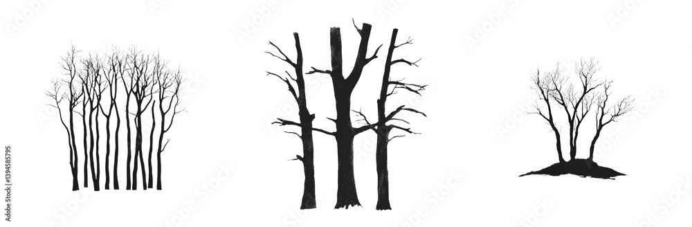 Aufkleber minimalist mockups of isolated tree silhouettes showcasing various forms and arrangements for design