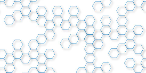 Abstract hexagon white background with shadow .white background Futuristic blue neon honeycombs. Modern technology design. Vector illustration.	