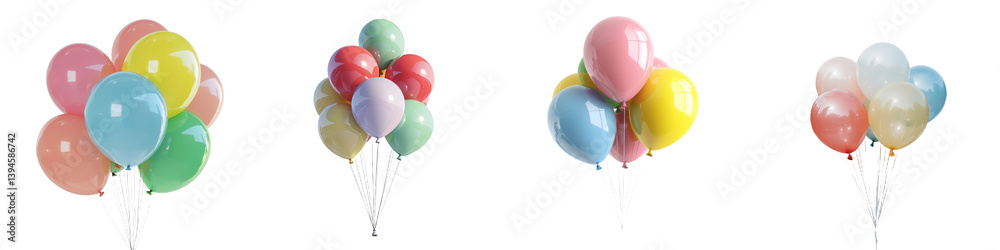 Poster Colorful balloon clusters creating a festive atmosphere in a minimalist setting