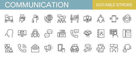 コミュニケーションに関するラインアイコンセット　編集可能　編集可能　